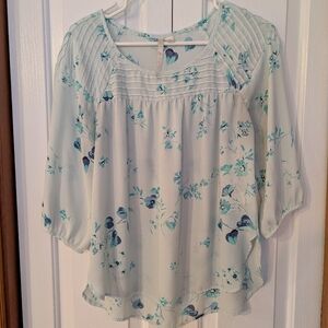Floral Women's Blouse - Light Blue and White